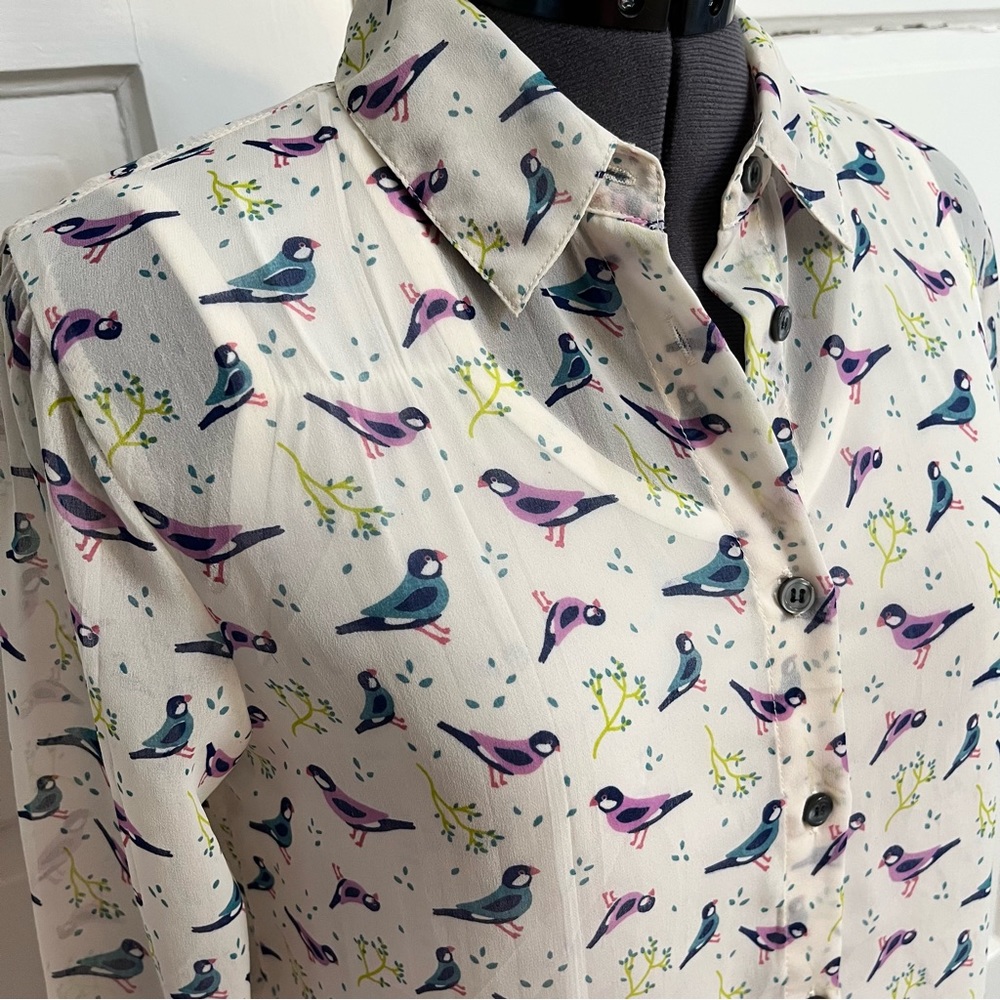 Sheer bird blouse - multicolored - Medium